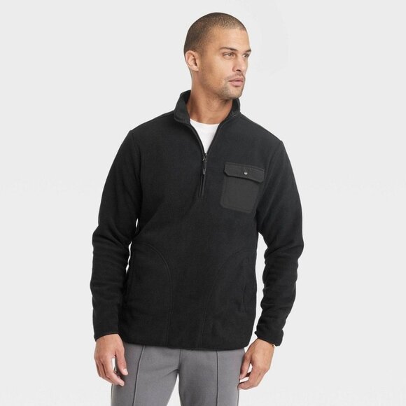 Men's Quarter-Zip Fleece Sweatshirt - Goodfellow & Co™‎ Black Small - Picture 1 of 1